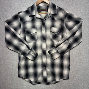 Roper Black and White Plaid Button Down Shirt with silver pinstripes